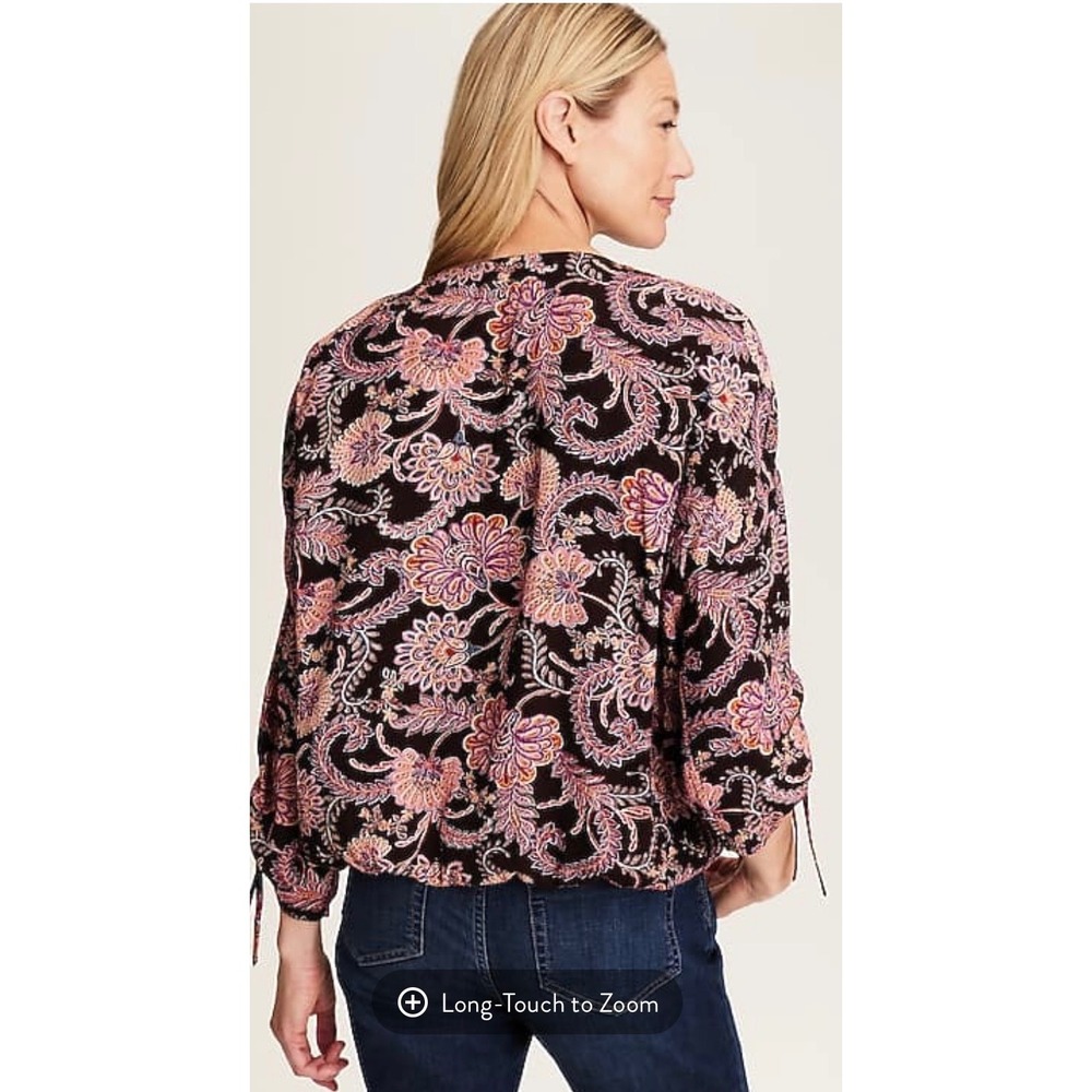 J. Jill Paisley Floral Button Front Top Chocolate Jacquard WTP315921 Mens M - Picture 2 of 7